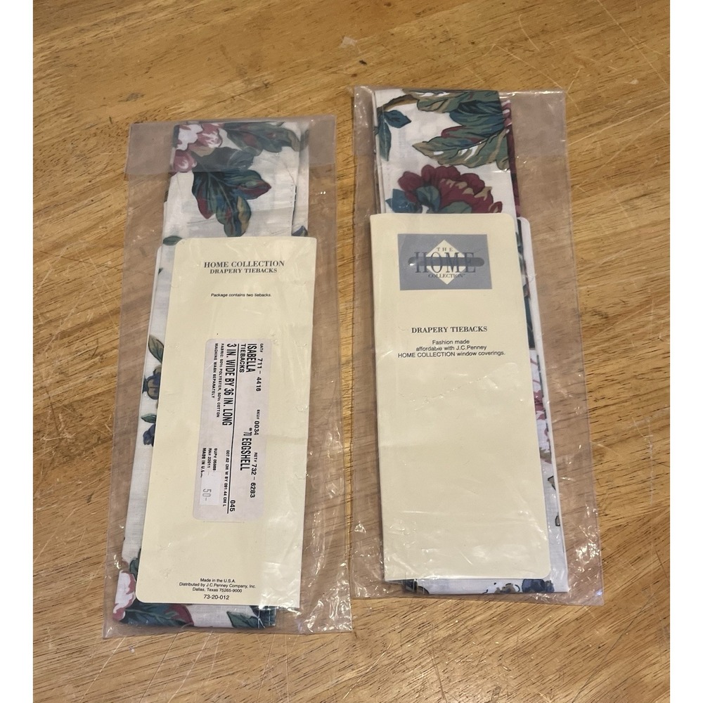 JC Penney Home Collection Isabella Curtain Tiebacks 3x36" Set Of 4‎ NOS Floral